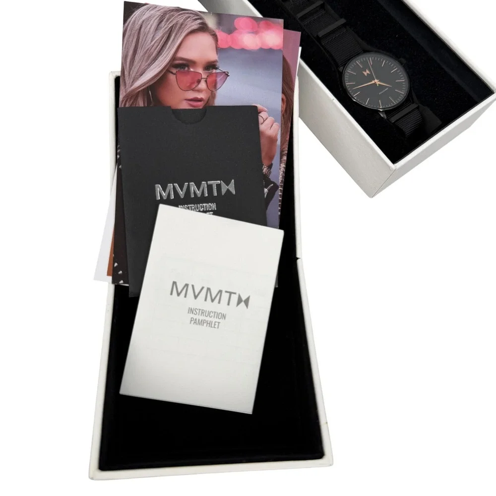 MVMT Boulevard Black Rose Gold Women's Watch MB01-BL 38mm Nylon‎ Strap Box